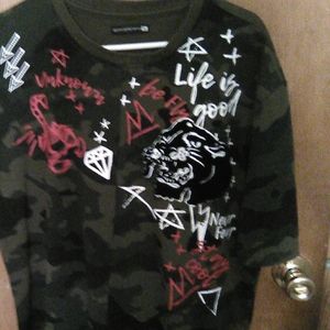 Camo tee with graffiti and tiger patch